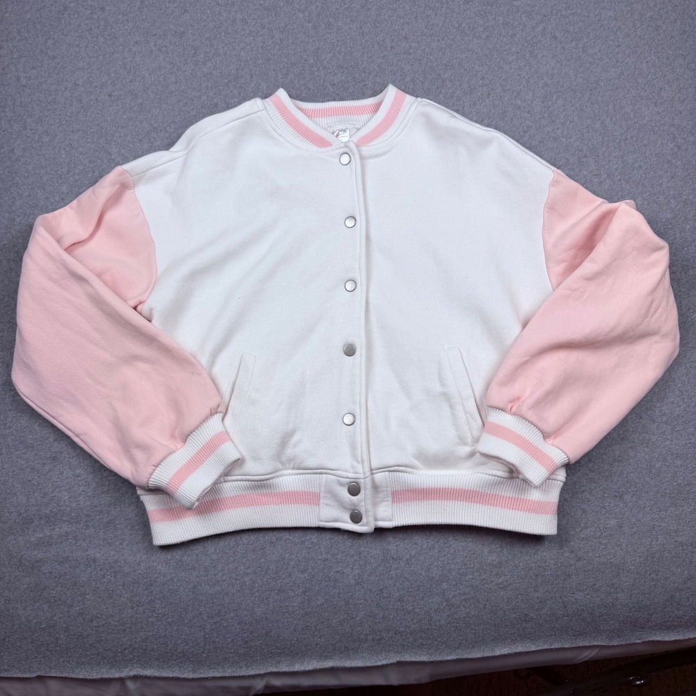 No Boundaries Womens Pink White Varsity Bomber Jacket Sweatshirt Large 11-13